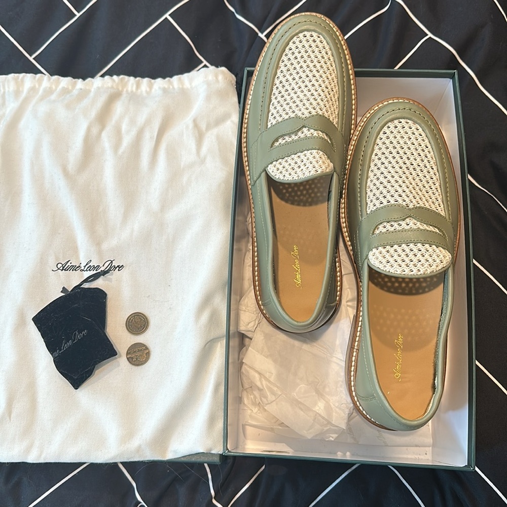 ALD Taverna loafers in Green and Tan. Size 9. High demand product